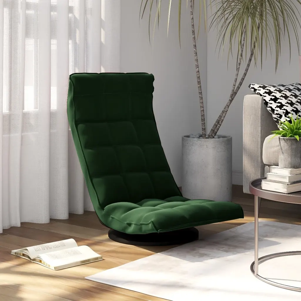Sedia da Pavimento Girevole Verde Scuro in Velluto CFW3115806