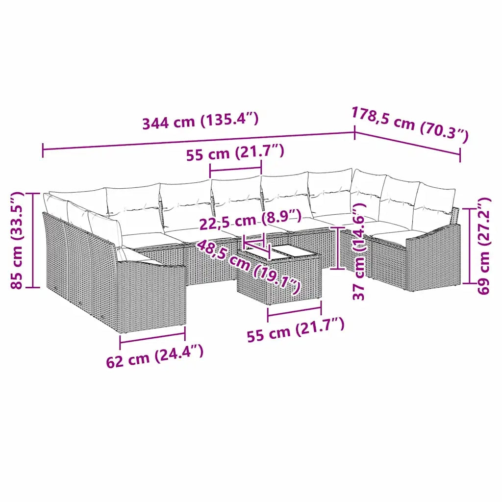 Set di divani con cuscino 11 pcs Grigio polyrattan 3346909