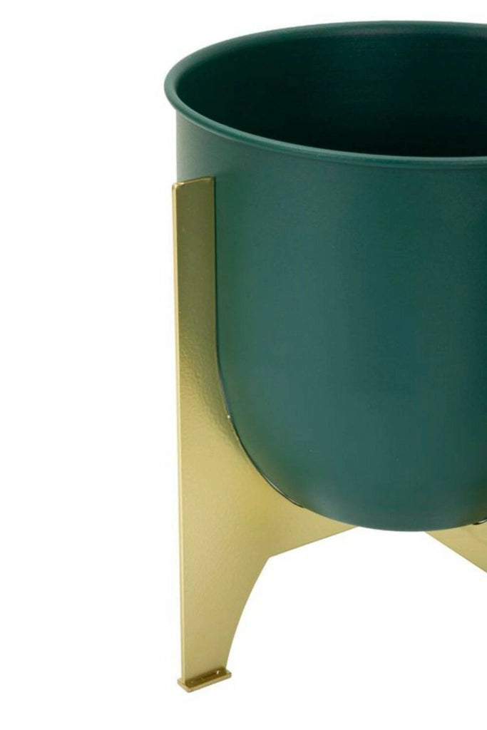 Set di 2 portavasi Barbena, Complemento d'arredo, Articolo decorativo, Accessorio d'arredo, 25x25 h26 cm, Verde e Oro