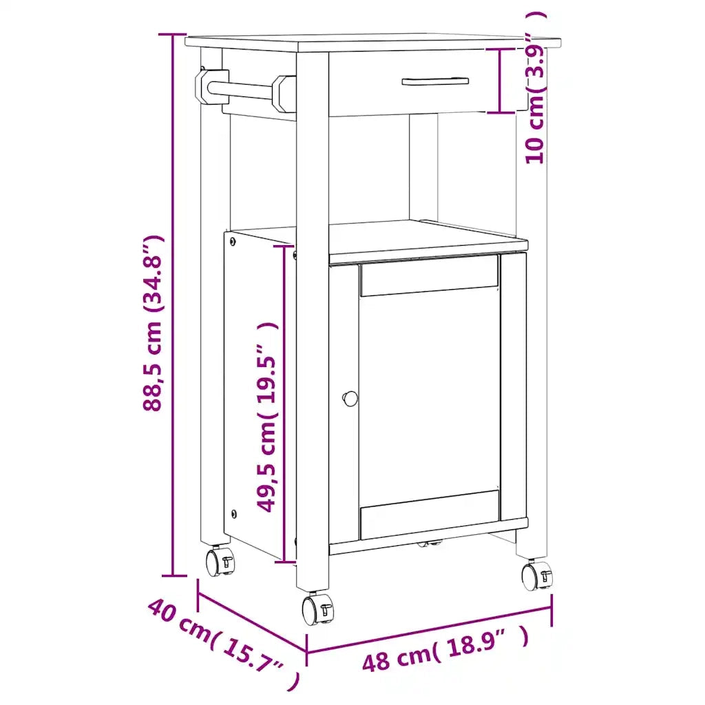 Carrello da Cucina-Scaffale per Cucina MONZA 48x40x88,5 cm in Legno Massello di Pino 966237