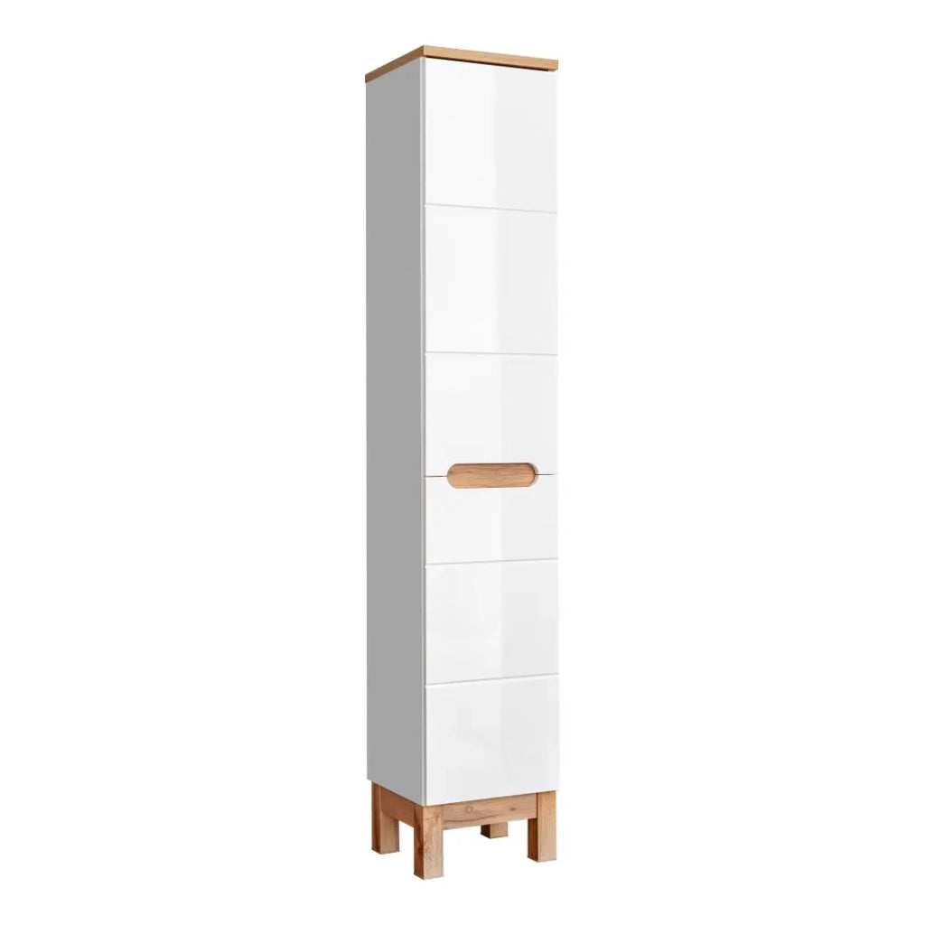 Colonna bagno ERMANO – Rovere chiaro e bianco lucido – 35x187 cm – 1 porta – Da appoggio