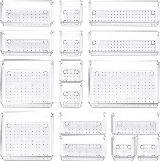 Sistema di organizzazione delle ante, 16 pezzi, 5 misure, organizzatore versatile per ante, plastica, tavola di sostegno antiscivolo trasparente per cucina, bagno, ufficio
