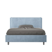 BS COM Letto matrimoniale francese con rete imbottito 140x200 microfibra azzurro Large