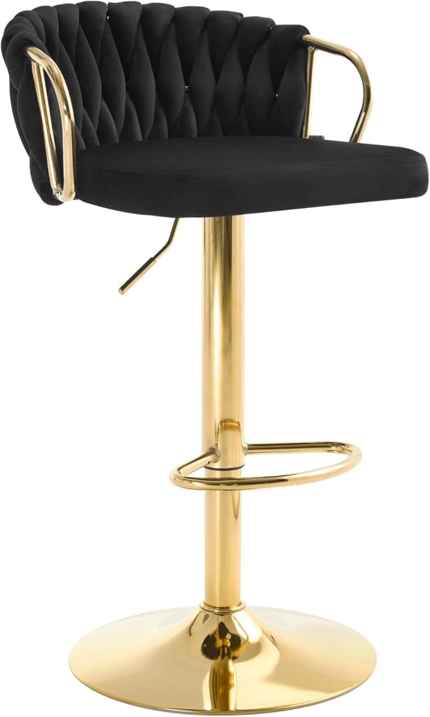 Sgabello da Cucina Altezza Regolabile, Sgabello da Bar in Velluto, Girevole a 360°, con Base in Metallo e Poggiapiedi, Crema