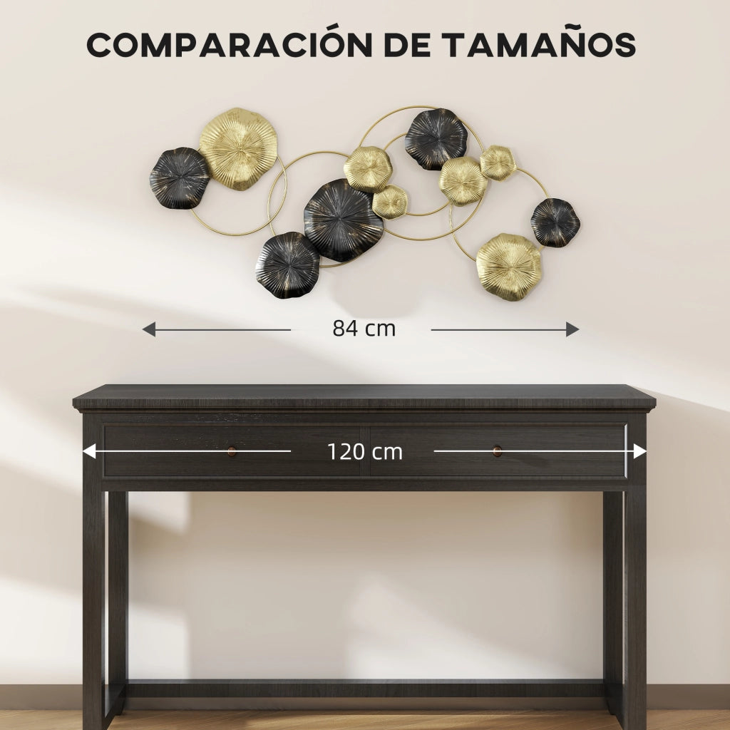 Decorazione Parete Metallo Foglia Loto ¨C Xylo ¨C Scultura Murale Oro Nero 84x35 cm