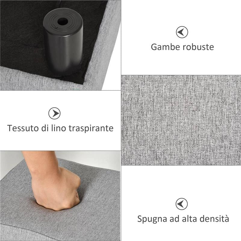 POUF POGGIAPIEDI IN TESSUTO EFFETTO LINO IMBOTTITO, 40X30X24CM, GRIGIO