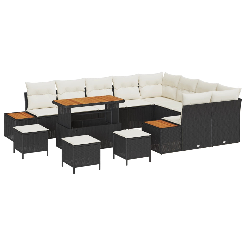 Set di Divani da Giardino  da 13 Pezzi con Cuscini Nero Polyrattan Acacia