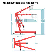 gruetta idraulica da officina per sollevamento, gru manuale pieghevole con doppia pompa, carico max 2000kg