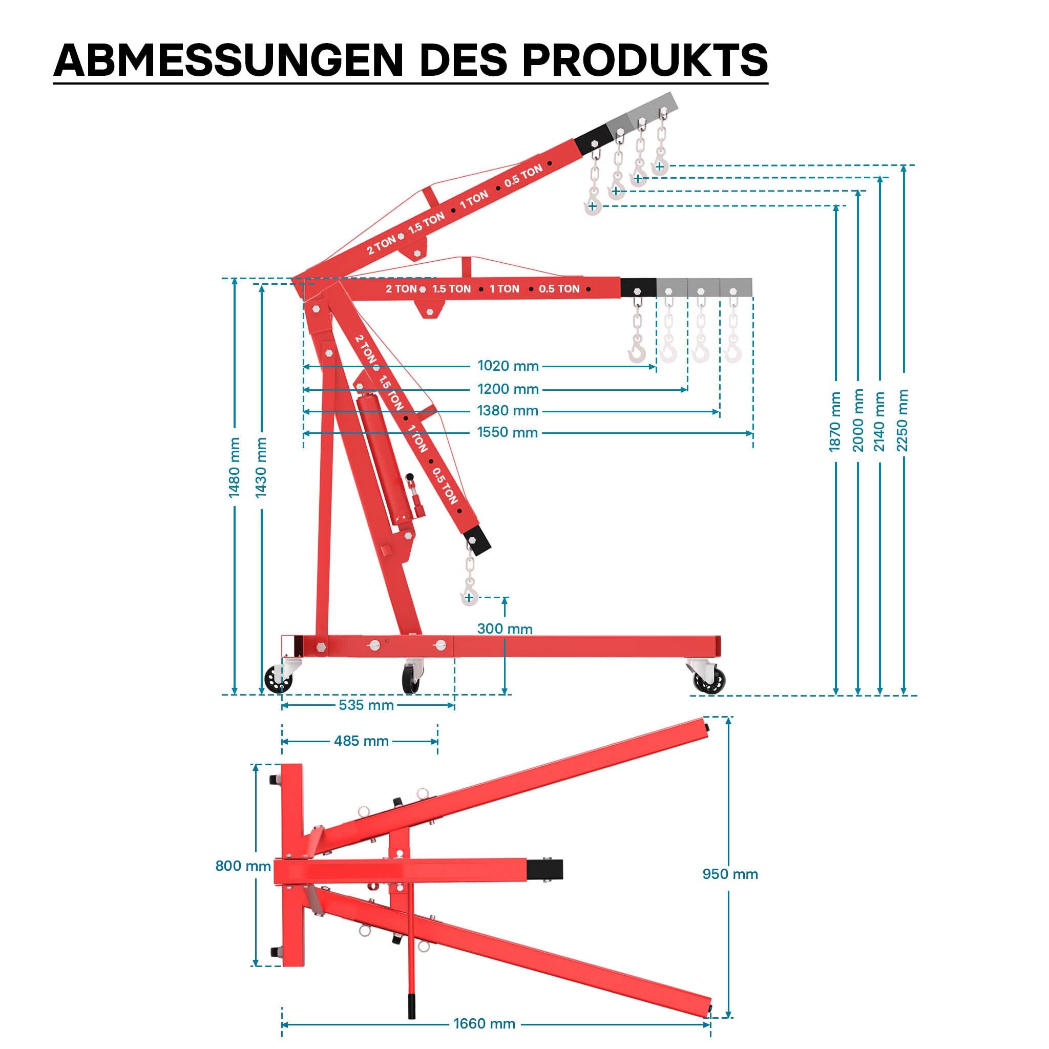 gruetta idraulica da officina per sollevamento, gru manuale pieghevole con doppia pompa, carico max 2000kg
