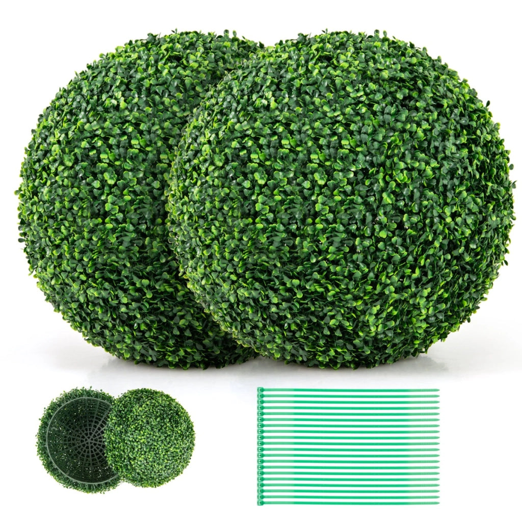 Set di 2 sfere topiarie in bosso artificiale da 50cm, Sfere topiarie finte decorative per interno e esterno Verde