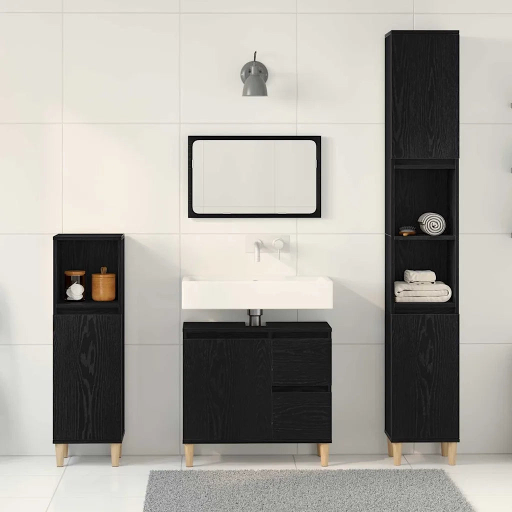 Set di mobili per il bagno Montaggio a parete 3 pcs Rovere Nero 3333086