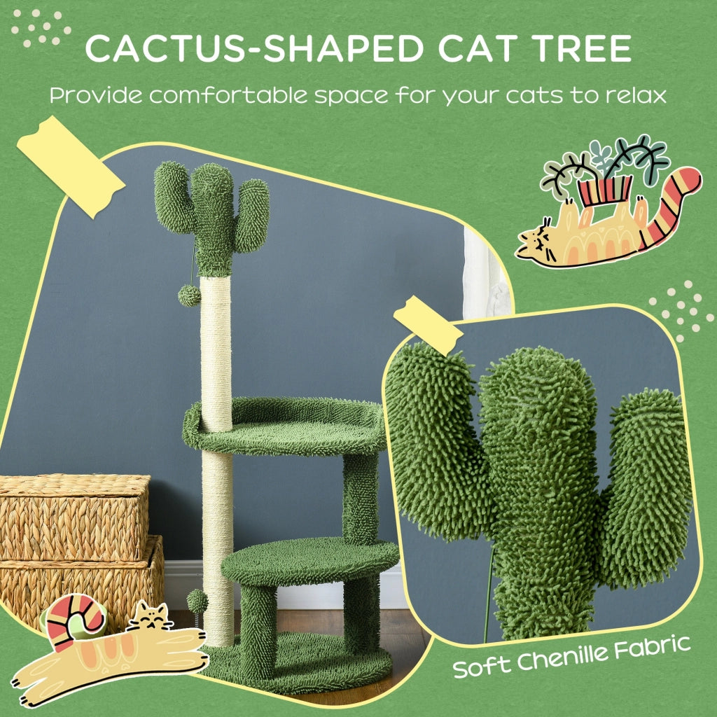 Easycomfort Albero per Gatti a forma di Cactus con Tiragraffi e 2 Palline da Gioco, 35x31x55.5 cm, Verde e Bianco