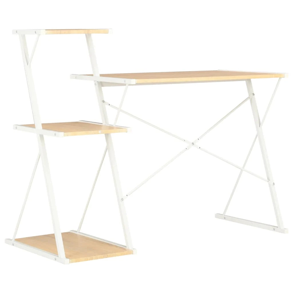 Scrivania da ufficio postazione di lavoro mobile per computer scrivania da studio con ripiano rovere 116 x 50 x 93 cm bianco 02_0023477