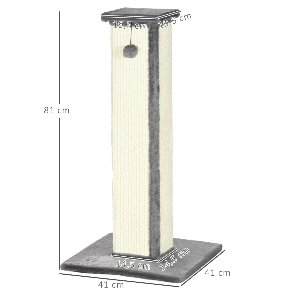 Rascador per Gatti con Post in Sisal e Palla Sospesa ¨C zephmum ¨C Grigio 41x41x81 cm