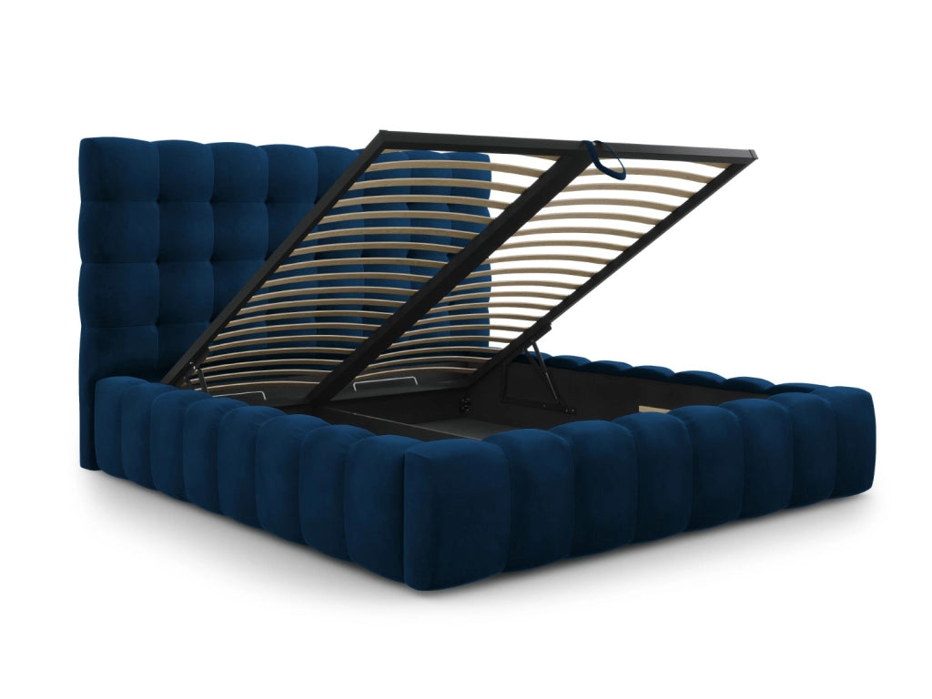 Cosmopolitan Design - Letto a cassettone con testiera "Bali" 200x200cm in velluto blu reale 