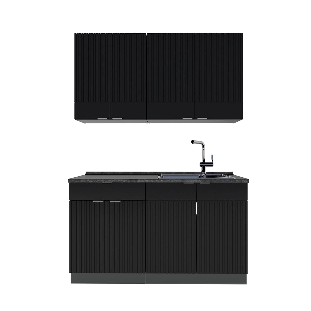 Cucina completa Fame-Line Nero rigato/Antracite 140 cm, PL Antracite Vicco