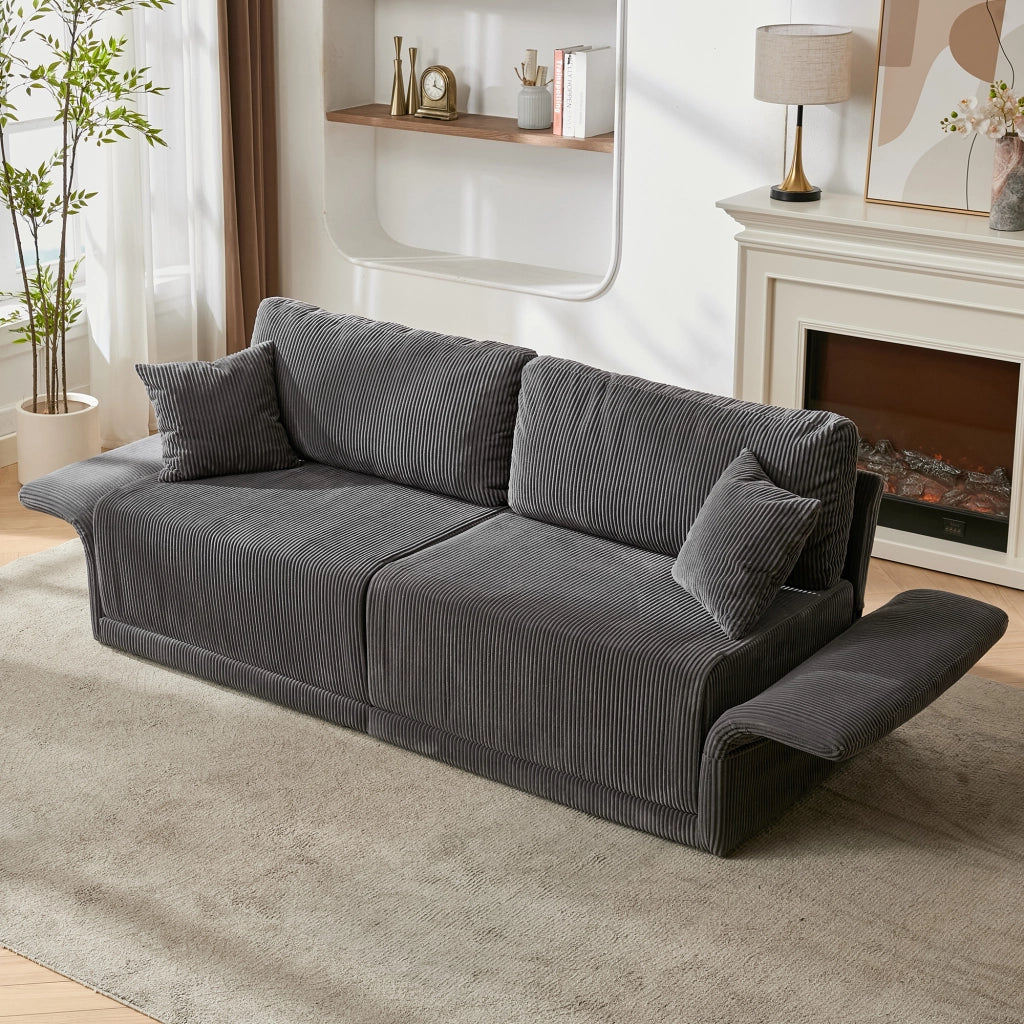 Divano letto convertibile in velluto a coste con struttura in metallo e cuscini memory grigio 182 × 88 × 84 cm