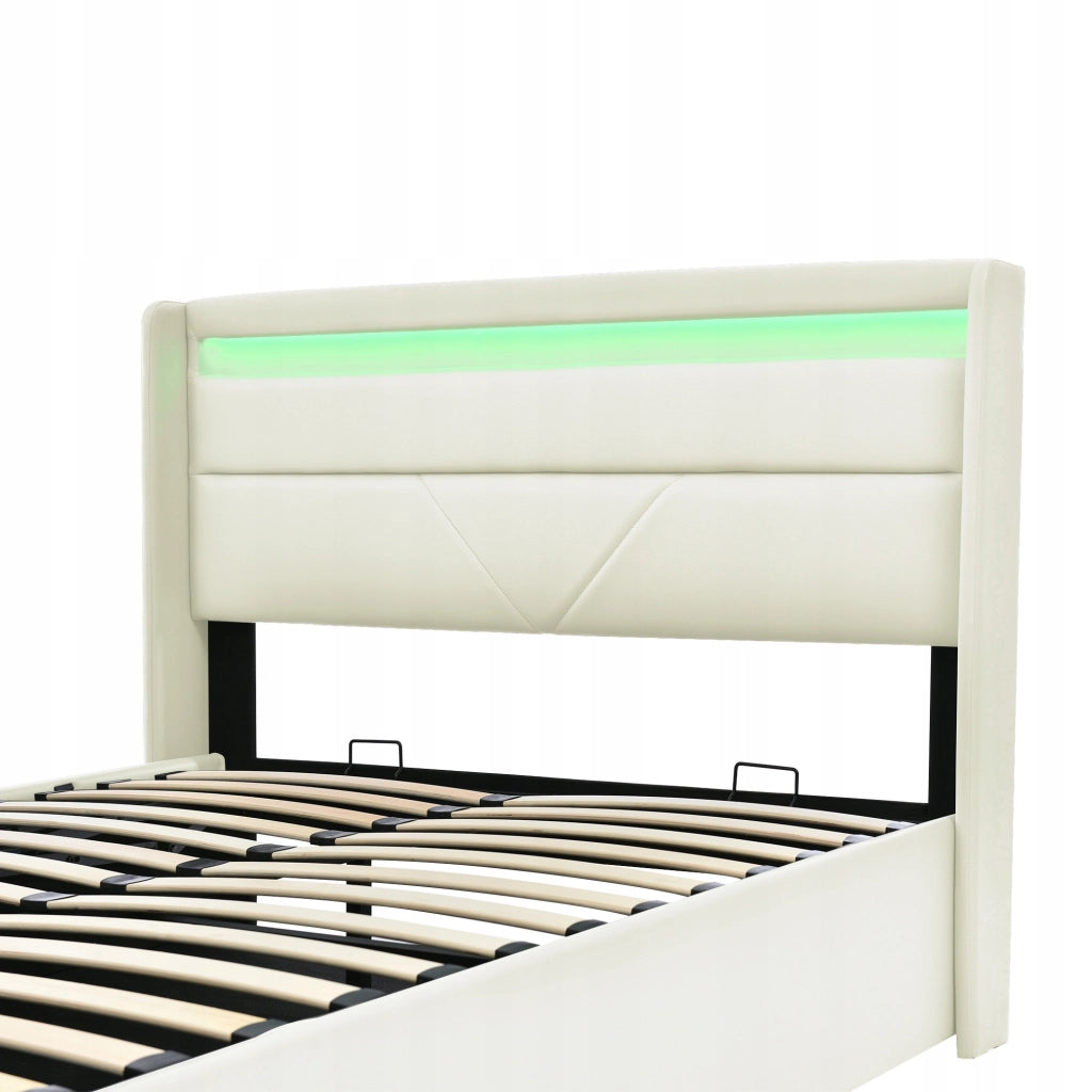 Letto imbottito 140x200 bianco con illuminazione a LED - Xylo