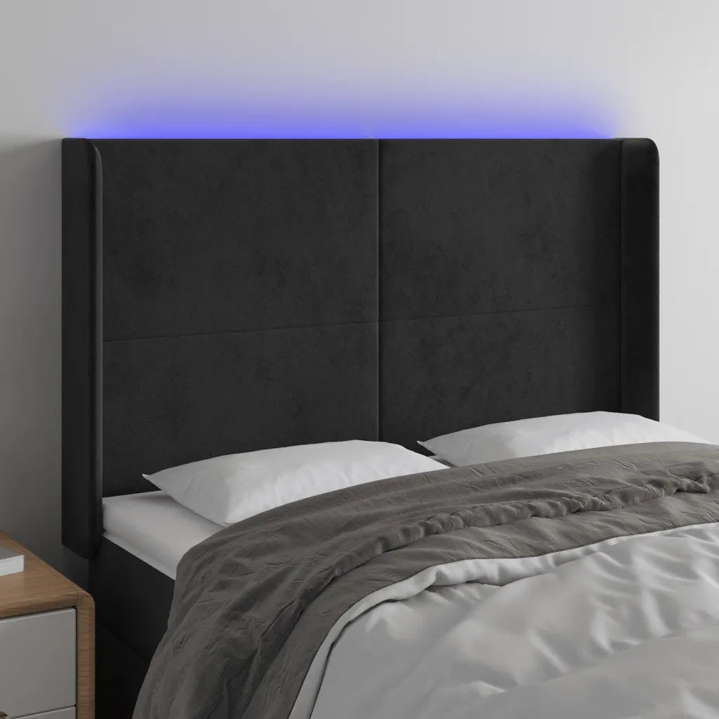 Testiera | Testata a LED Nera 147x16x118/128 cm in Velluto