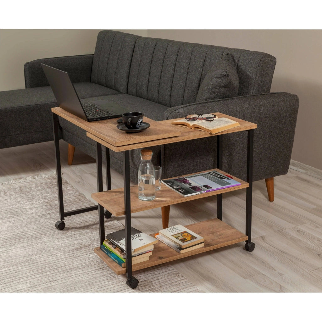 Lagaros, Tavolino da Salotto Gambe con Ruote, 70x76x63h cm Marrone Quercia