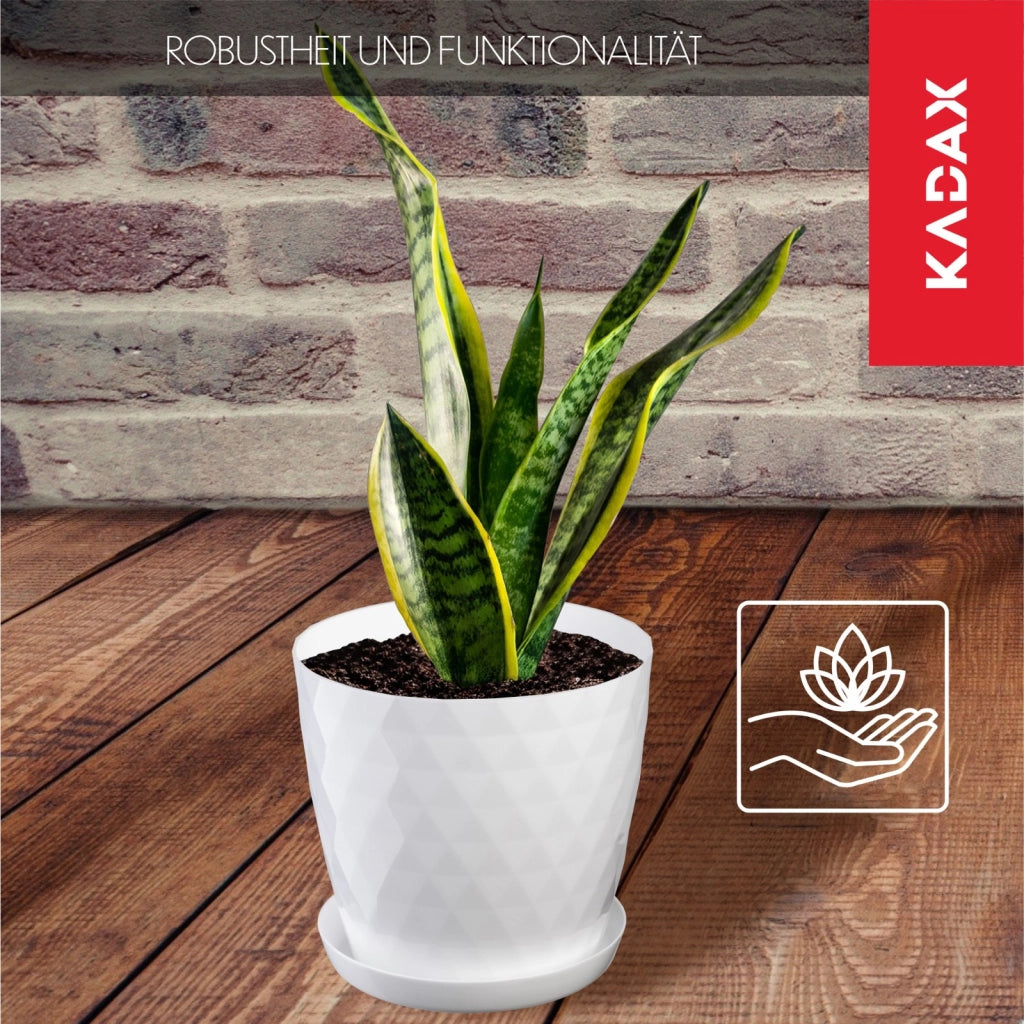 Vaso da fiori in plastica KADAX con supporto e coperchio, 16 cm, bianco.