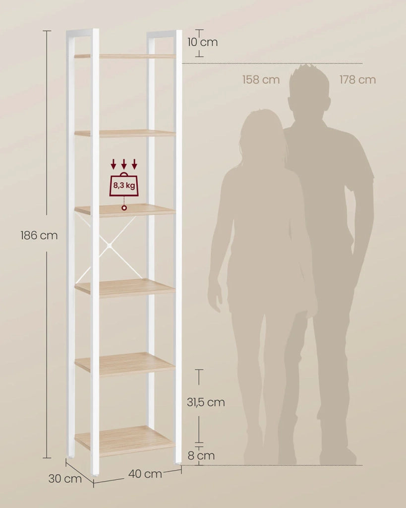 Libreria a 6 ripiani mobile contenitore aperto per ufficio soggiorno camera da letto 40 x 30 x 178,6 cm bianco 12_0004190