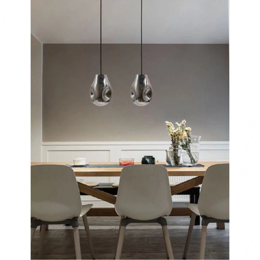 Trade Shop - Lampada Lampadario Sospensione E27 Drop In Vetro Argento Grigio Scuro Ip20 Lp -