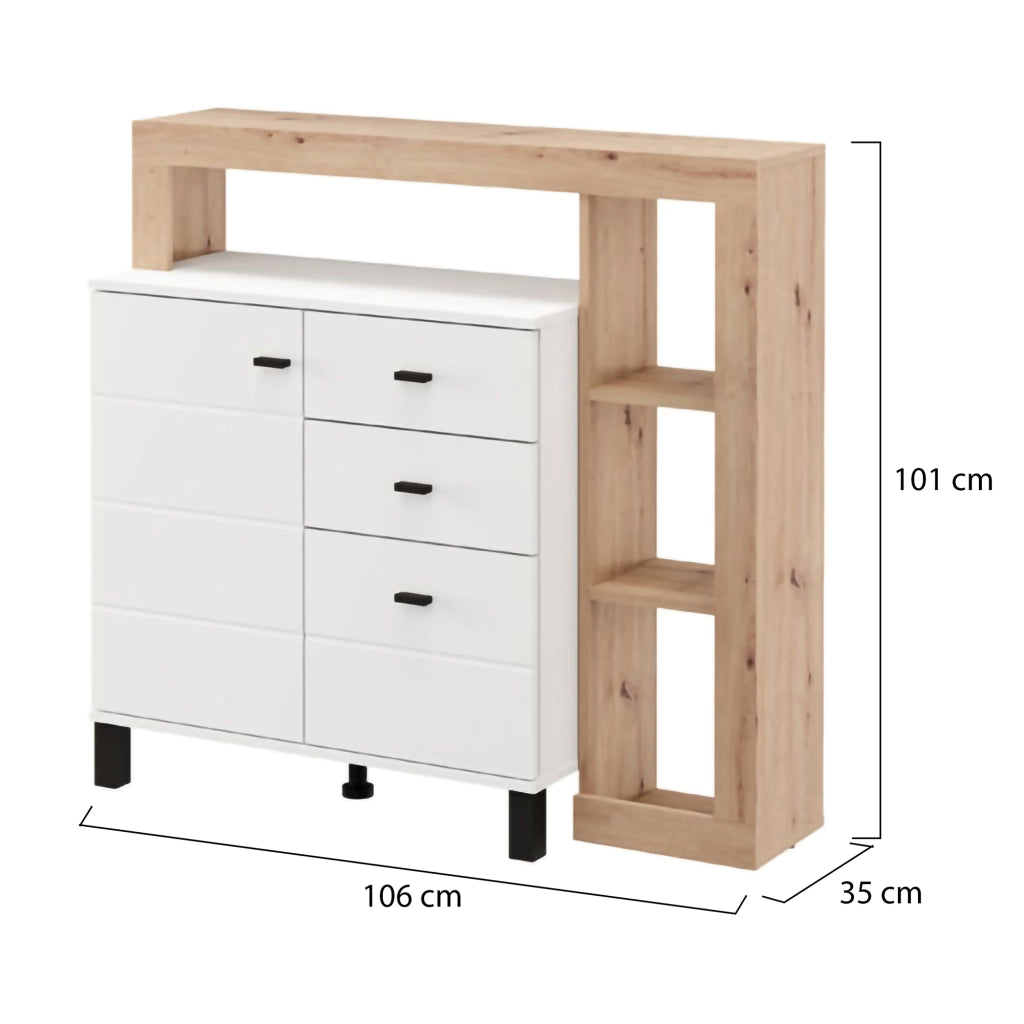 Madia Coloni, Credenza 4 Ripiani, 106x35x101h cm Bianco Opaco