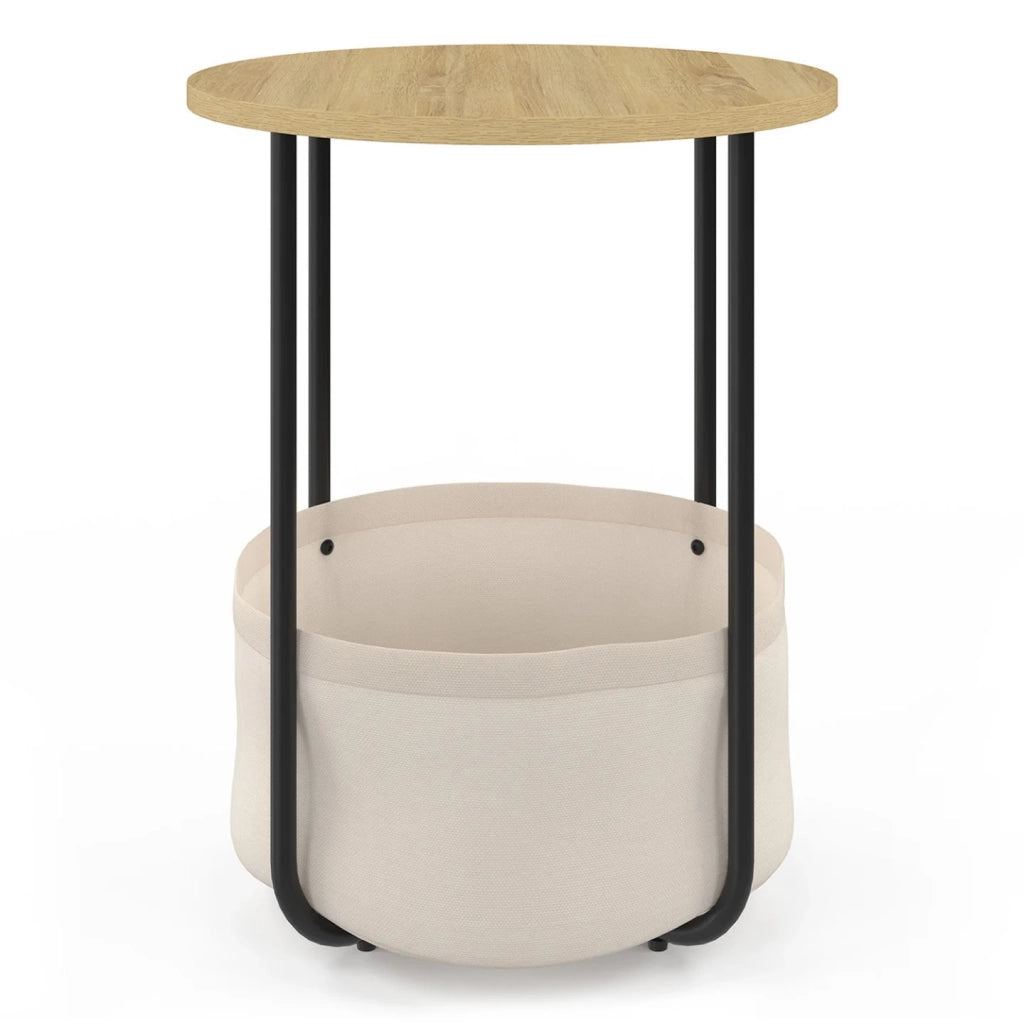 IDMarket - Set di 2 comodini rotondi DETROIT, tavolini e terminali per divani con cesto in tessuto dal design industriale