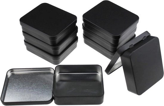 Set di conservazione premium da 8 pezzi, scatole metalliche in legno finto, nere, per caramelle e regali (93 x 83 x 25 mm) - Soluzioni di conservazione durature