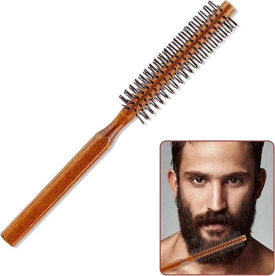 Petto di panno di legno rotondo per capelli - asciugatura, stile, cura - setole di nylon - manico liscio per capelli bagnati
