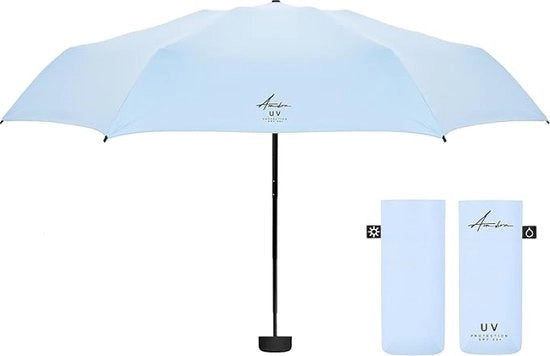 Paraplu mini premium leggero, resistente al vento, protezione UV, peso 215 g, dimensioni 18 x 5 cm