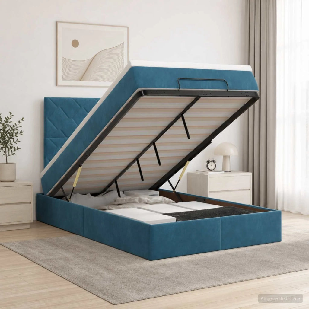 Letto Ottomano con Materasso e LED Blu scuro 120 x 190 cm 3458365