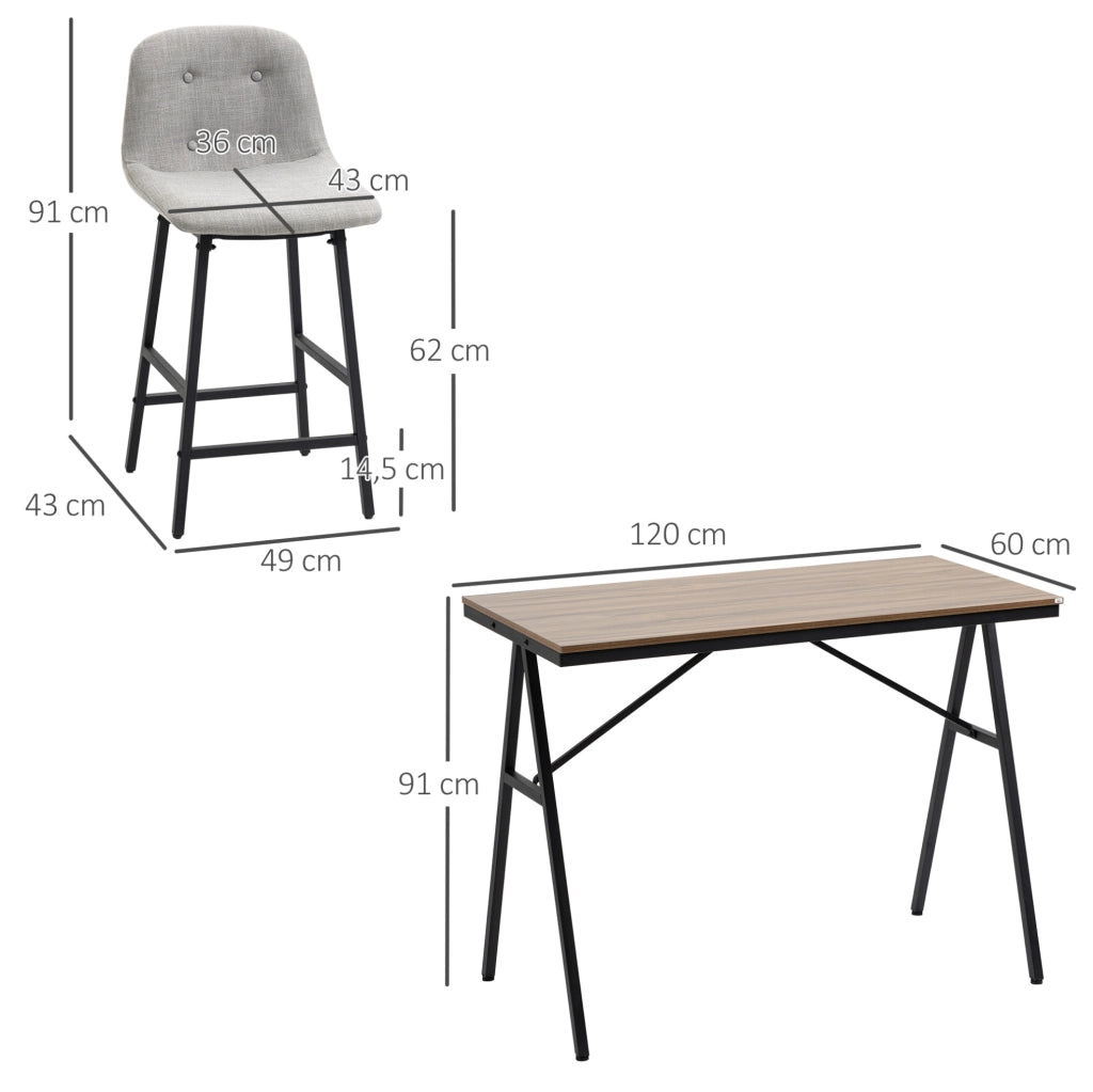 Set 5 pezzi tavolo bar con 4 sgabelli in metallo marrone chiaro 120x60x91 cm