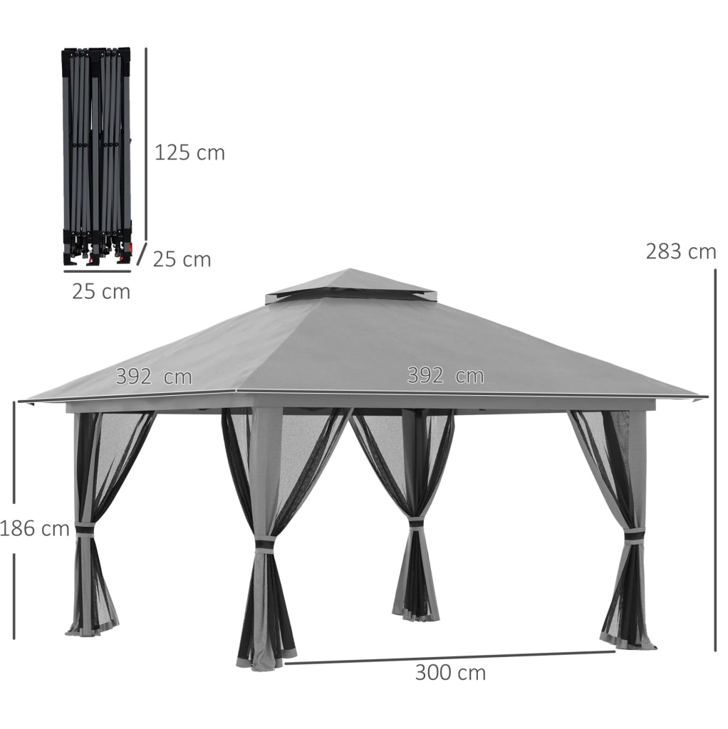 Gazebo pieghevole 392 x 392 cm con tetto ventilato e pareti laterali