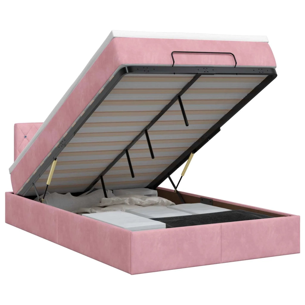 Letto ottomano con materasso Rosa 120 x 200 cm Velluto 3457646