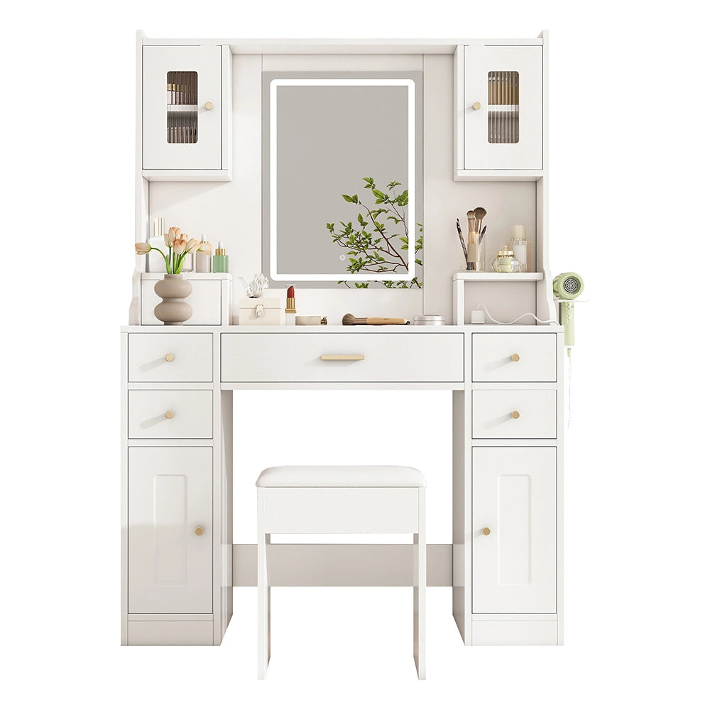 Toilette con illuminazione LED regolabile - Xylo - 105x152x40 cm - Bianco - 6 cassetti e 4 ante