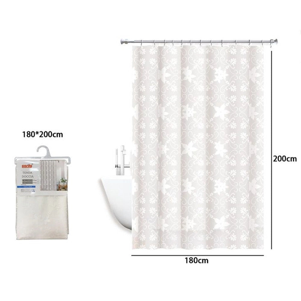 Trade Shop - Tenda Doccia Antimuffa Impermeabile 180x200cm Anelli Bagno Bianca Maiolica 69511 -