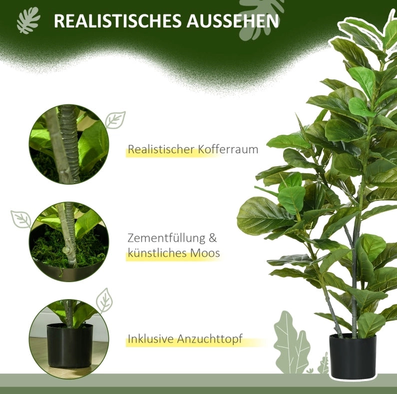 Pianta Artificiale di Ficus 110 cm con 90 Foglie e Vaso in Cemento per Interni