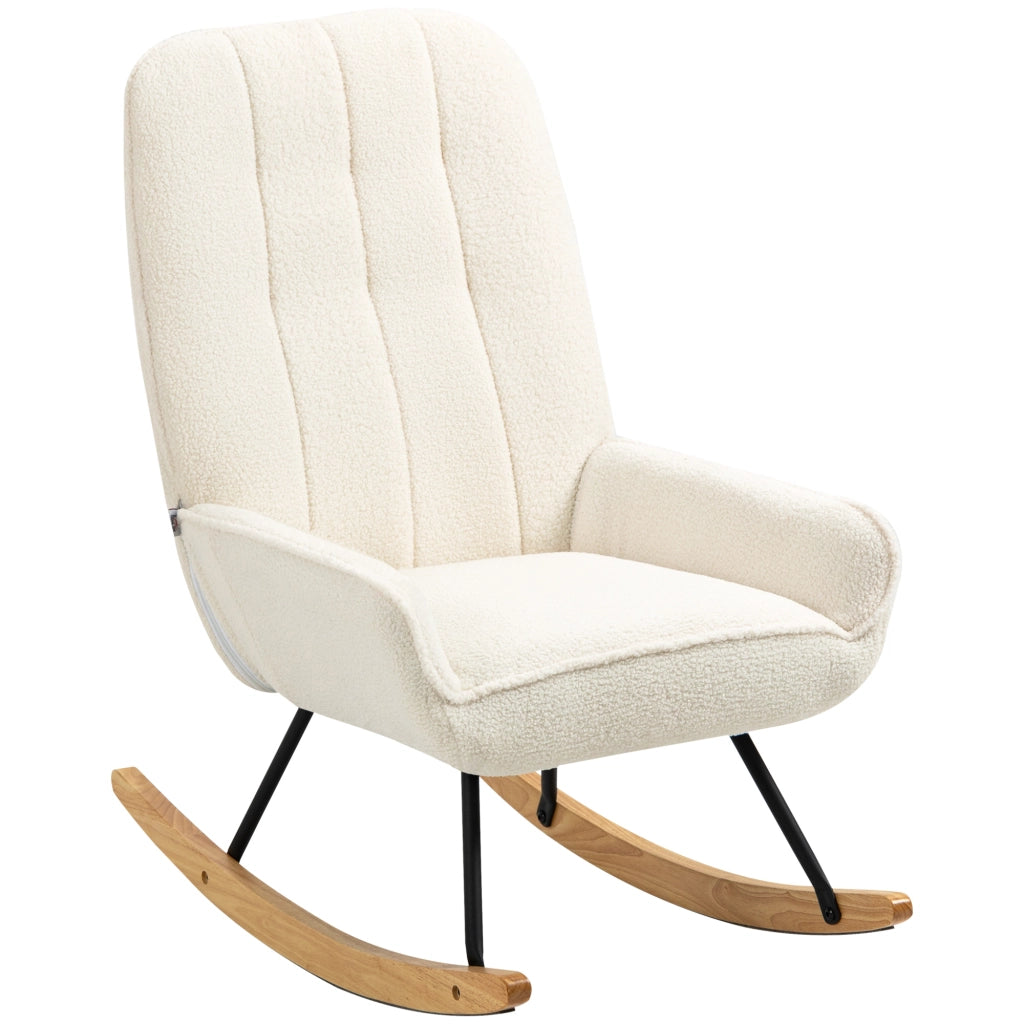 Poltrona a Dondolo con Vello Sherpa ¨C Zephmum ¨C 63x95x97 cm Natur+ Creme