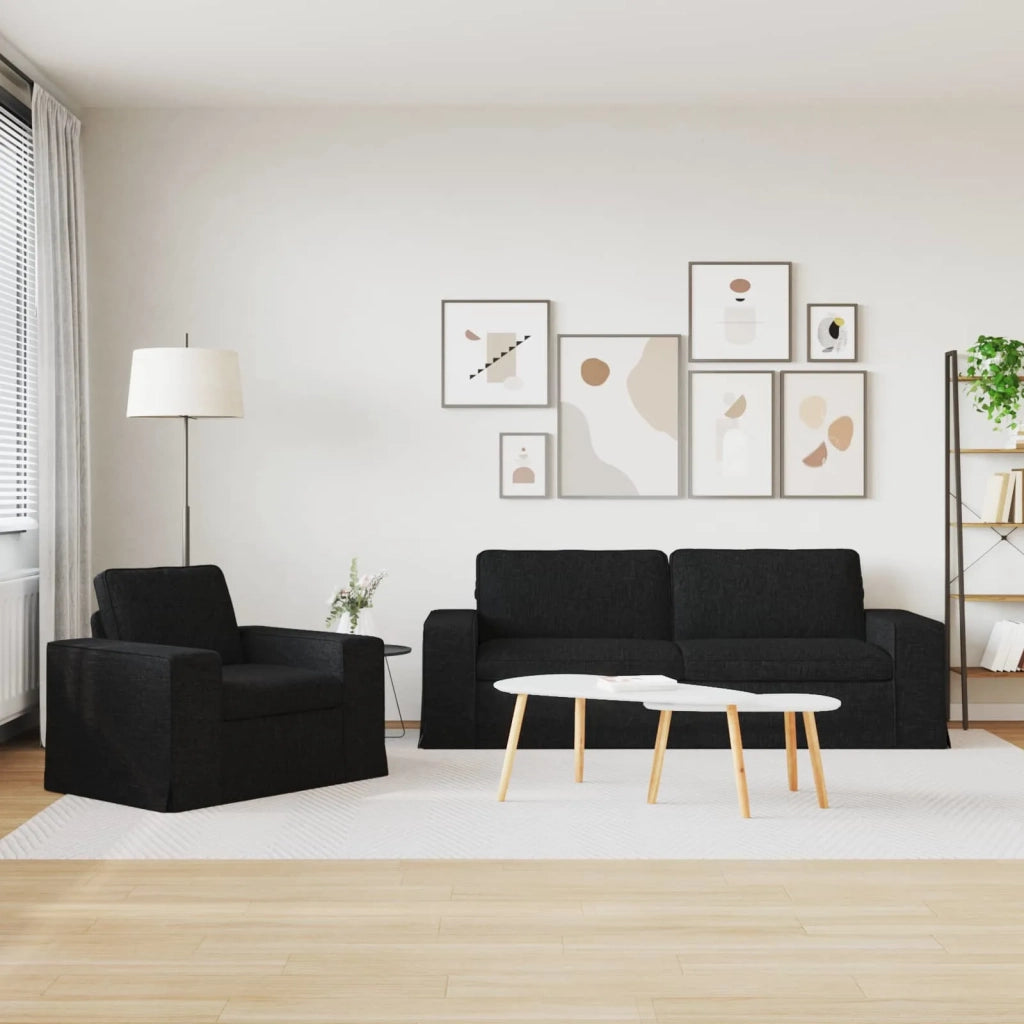 Divano 2 pcs Nero 182 x 80 x 82 cm Tessuto