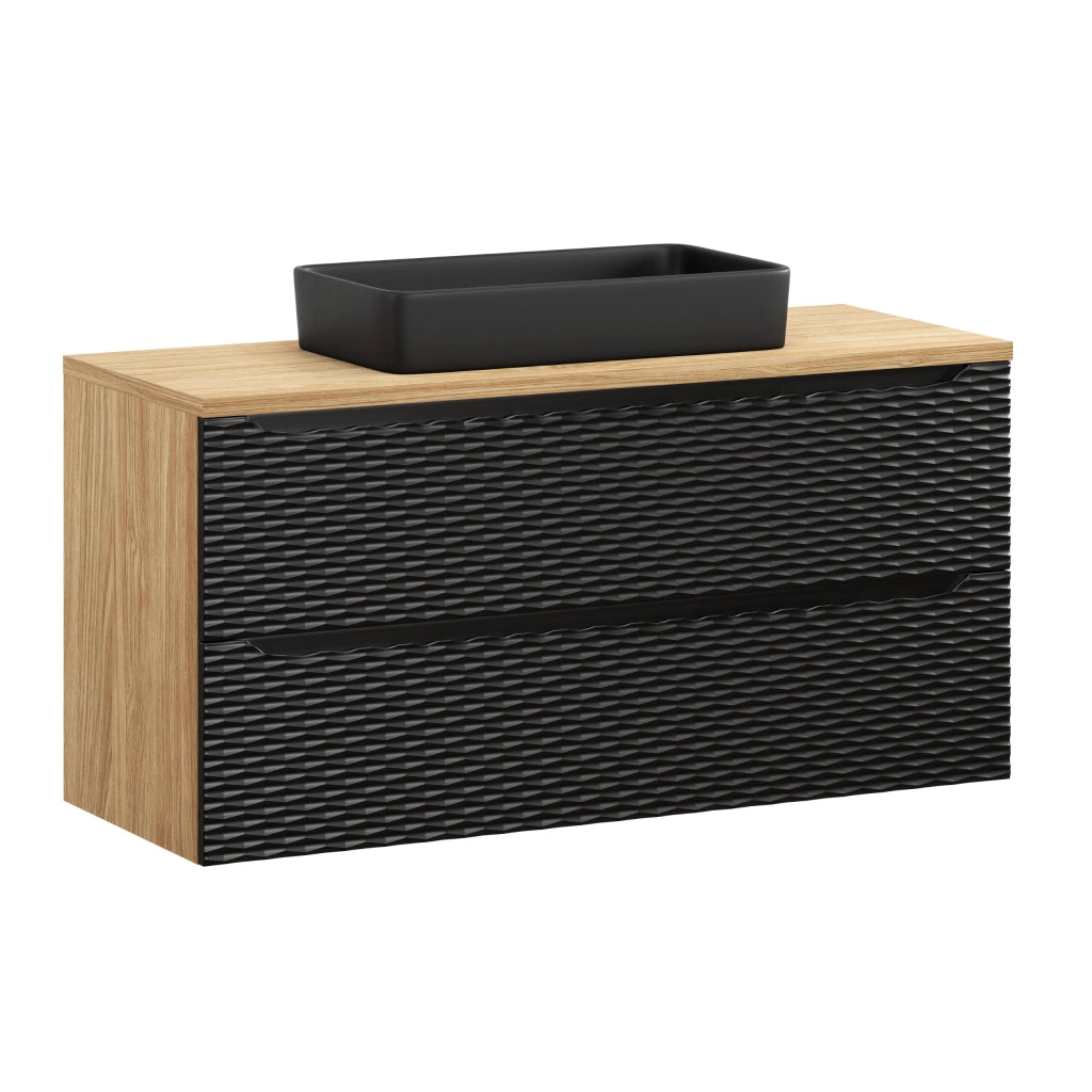 Set mobili bagno 120 cm con piano e lavabo da appoggio Slim Ocean Black 120 x 1401 x 46 cm