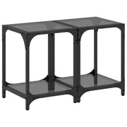 2 pz Tavolini da salotto | Tavolino da caff¨¨ | Tavolino da Soggiorno con Piano Vetro Nero 30x30x40cm Acciaio