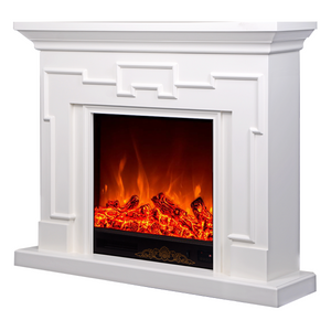 Camino Elettrico da Pavimento 102x120x33 cm Effetto Fiamma 1500W Morfei Bianco