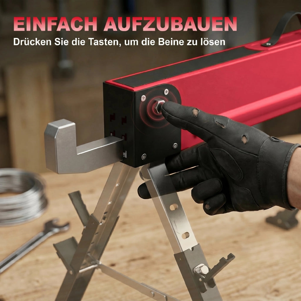 Cavalletto da Lavoro Pieghevole Set 2 Pezzi ¨C Xylo ¨C Capacit¨¤ 1160 kg Altezza Regolabile 64-81 cm Metallo Rosso