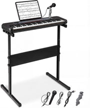 Tastiera Pianoforte Elettrica a 61 Tasti, Giocattolo Musicale da Interno con Supporto Regolabile, Microfono e Leggio, Strumento Digitale Educativo per Bambini e Bambini 3+ Anni (Nero)