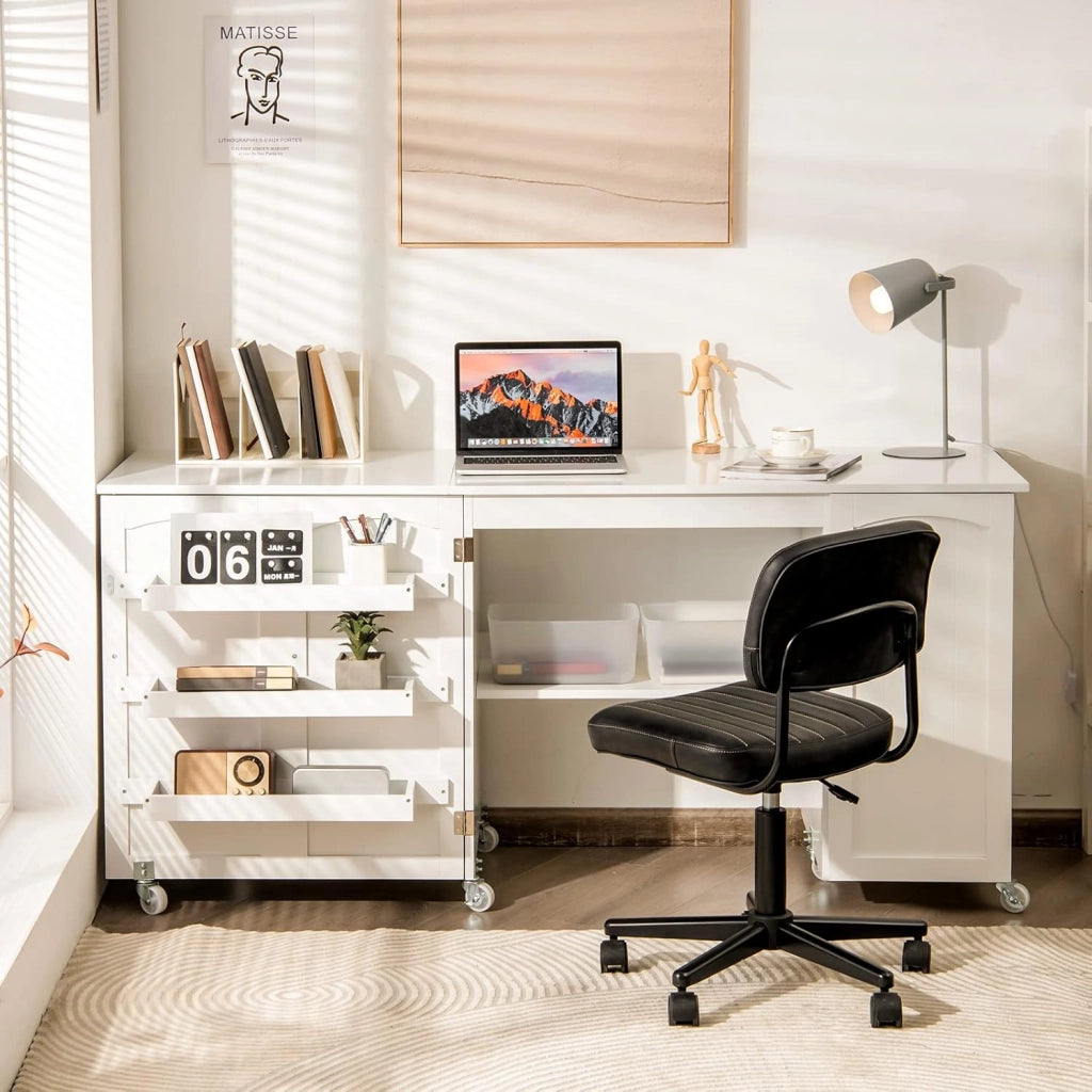 Tavolo Pieghevole da Cucito, Tavolo Versatile a Ribalta con Superficie Ampia, Scrivania per Computer con Ruote Bloccabili, Ideale per Salone Camera da Letto Studio (Bianco)