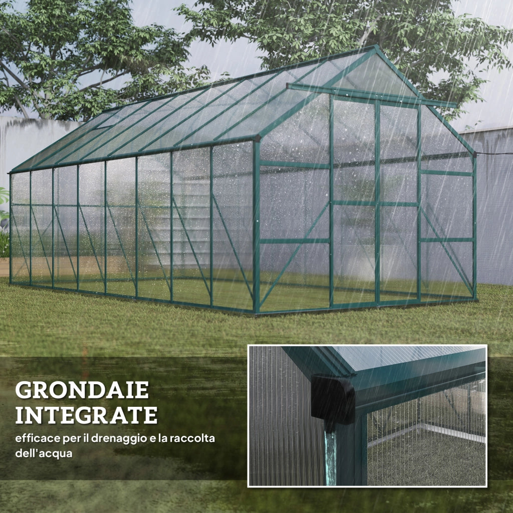Serra da Giardino in Policarbonato, Metallo e Alluminio, Anti-UV e Antivento, 244x500x216cm, Verde