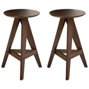 Set di 2 sgabelli in legno di caucciù marrone scuro in stile retrò per sala da pranzo cucina