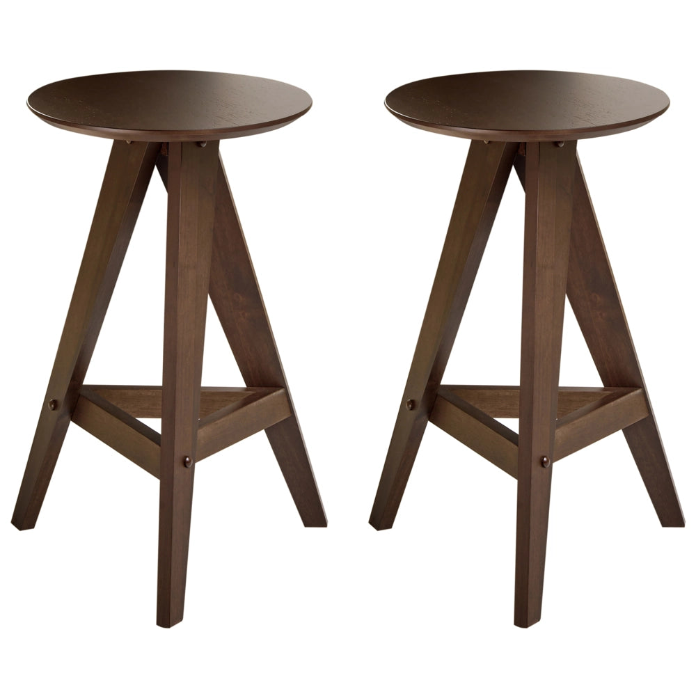 Set di 2 sgabelli in legno di caucciù marrone scuro in stile retrò per sala da pranzo cucina